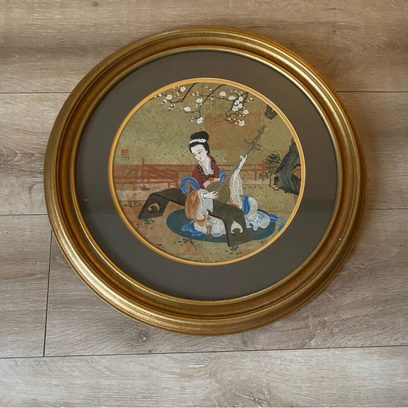 Vintage Wong Geisha Gouache watercolour painting on cork Asian oriental goddess - Picture 5 of 9